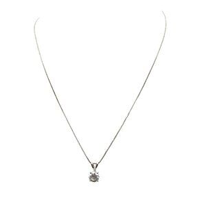 Vintage Solitaire Pendant Necklace with Clear Round CZ On Sterling Silver Chain